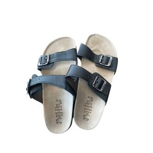 Mad Love Women's Keava Buckle Black Brown Flat Footbed Sandals Size 7